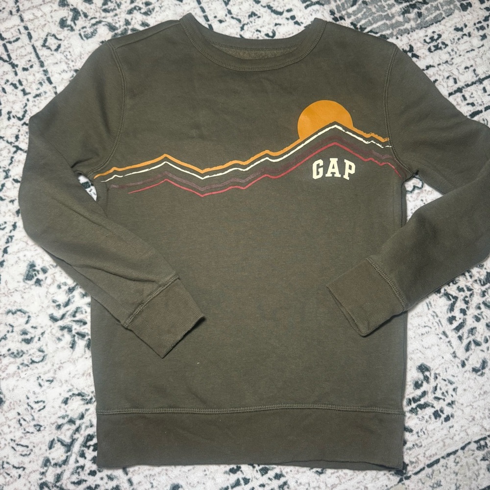 GAP‎ Kids Boys M Green Logo Crewneck Pullover Sweatshirt Casual Long Sleeve